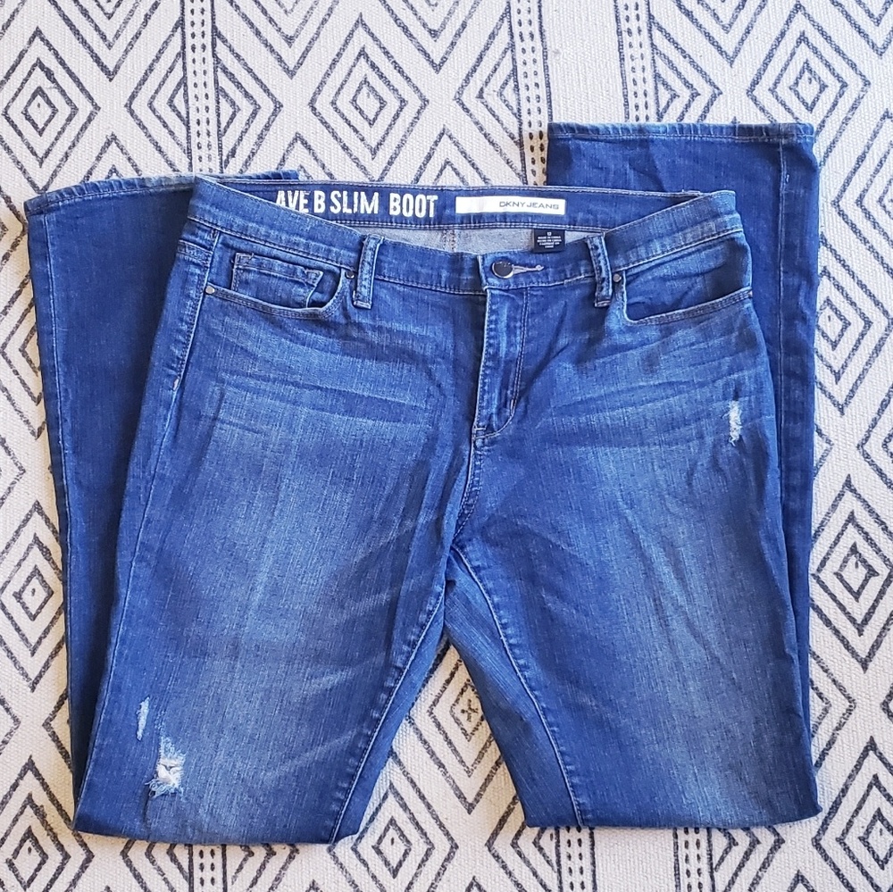 DKNY Slim Boot Distressed Jeans